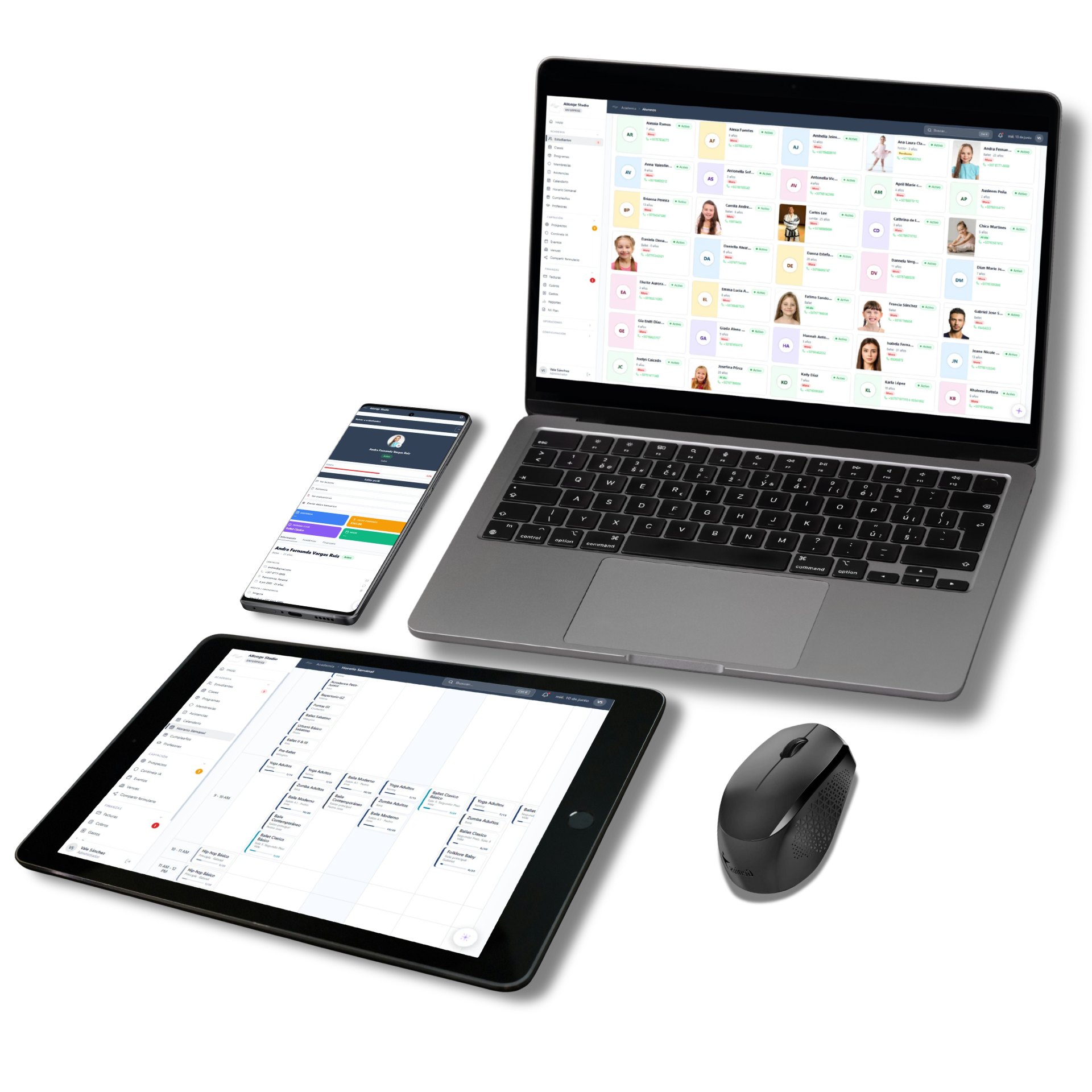 AKDEMIApp funcionando en laptop, tablet y teléfono